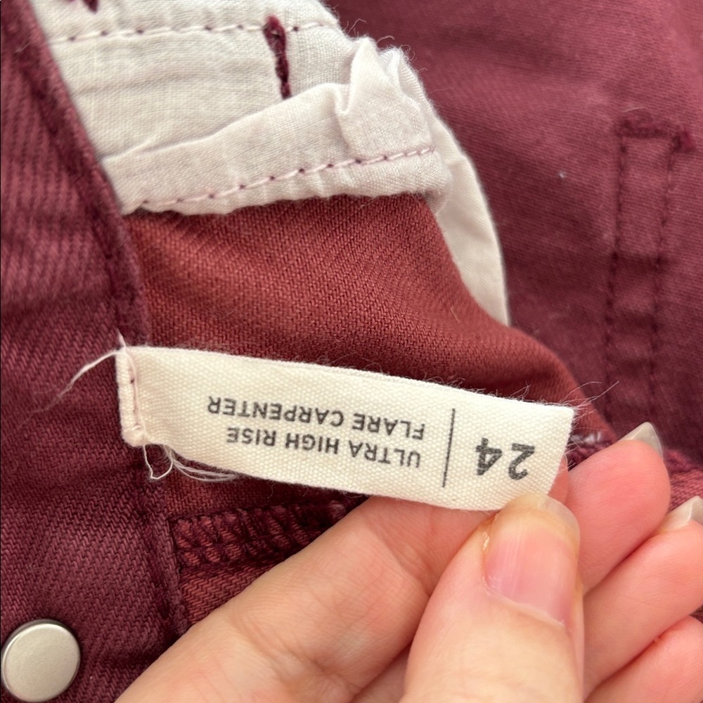 Maroon Burgundy High Rise wide leg baggy Flare Carpenter Jeans Pants twotoned 24 - Picture 9 of 11